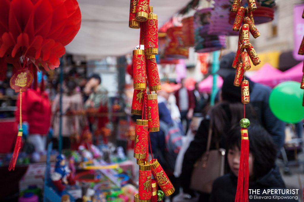 The ornaments can be seen hanging at the vendor in the festival before San Francisco’s Chinese New Year Parade on Saturday, Feb. 23, 2019. (Photo by Ekevara Kitpowsong/Current SF)