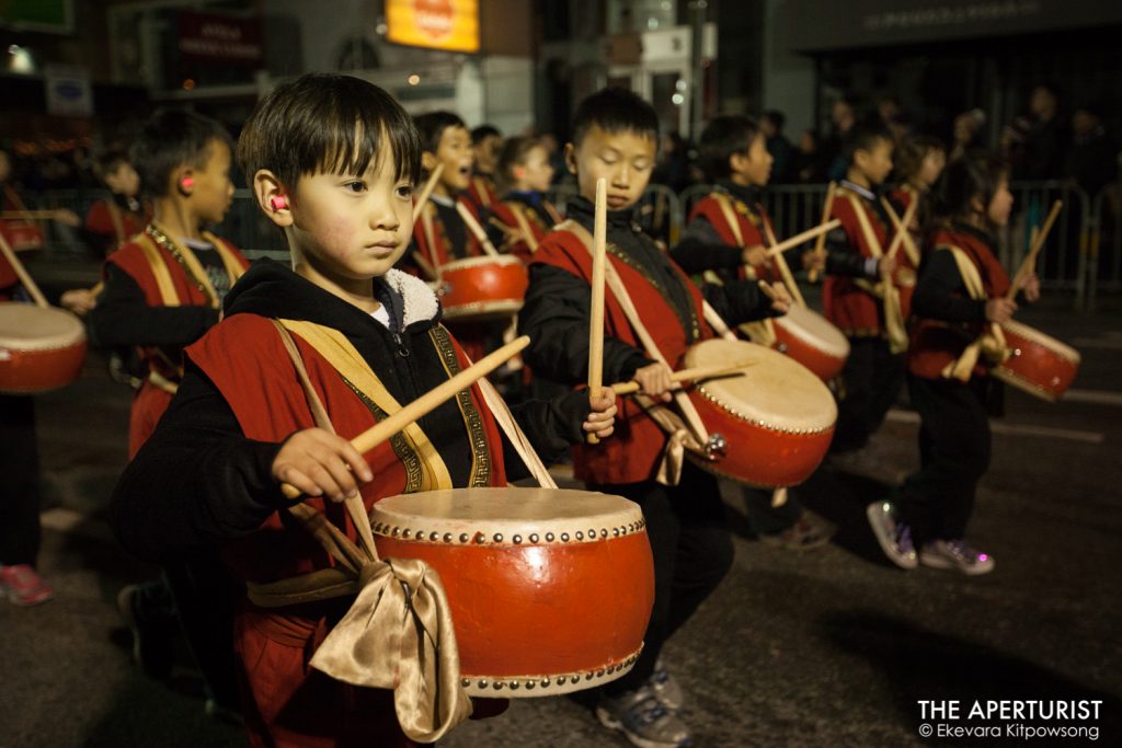Parade participants perform with Chinese traditional drums during San Francisco's Chinese New Year Parade on Saturday, Feb. 23, 2019. (Photo by Ekevara Kitpowsong/Current SF)