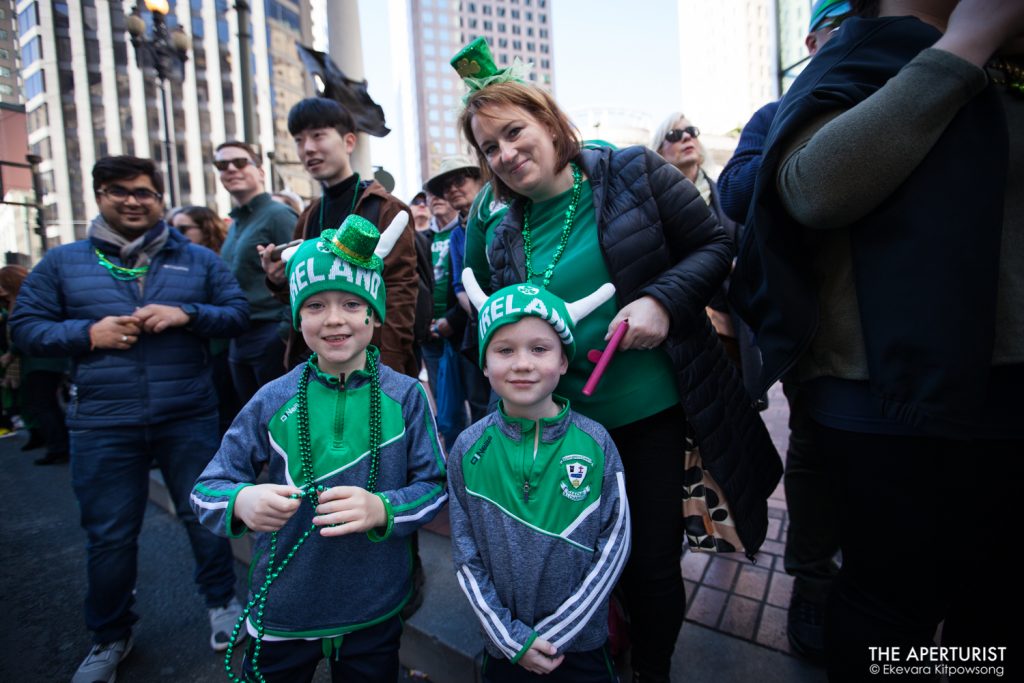 Parade watchers enjoy watching the 168th annual San Francisco St. Patrick’s Day Parade on Market Street in San Francisco on Saturday, March 16, 2019. (Photo by Ekevara Kitpowsong/Current SF) 